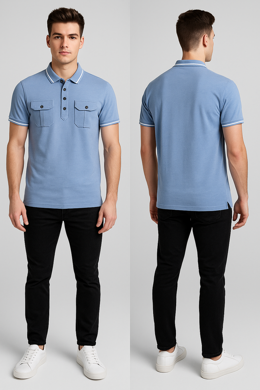 Breeze-Ready Sky Blue Piqué Polo – Breathable, Classic Fit