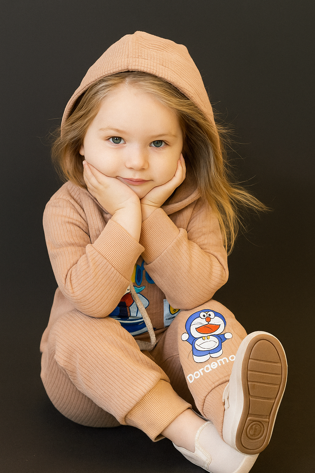 Kids Waffle Hoodie Set – Peach | 2 Pcs for Boys & Girls