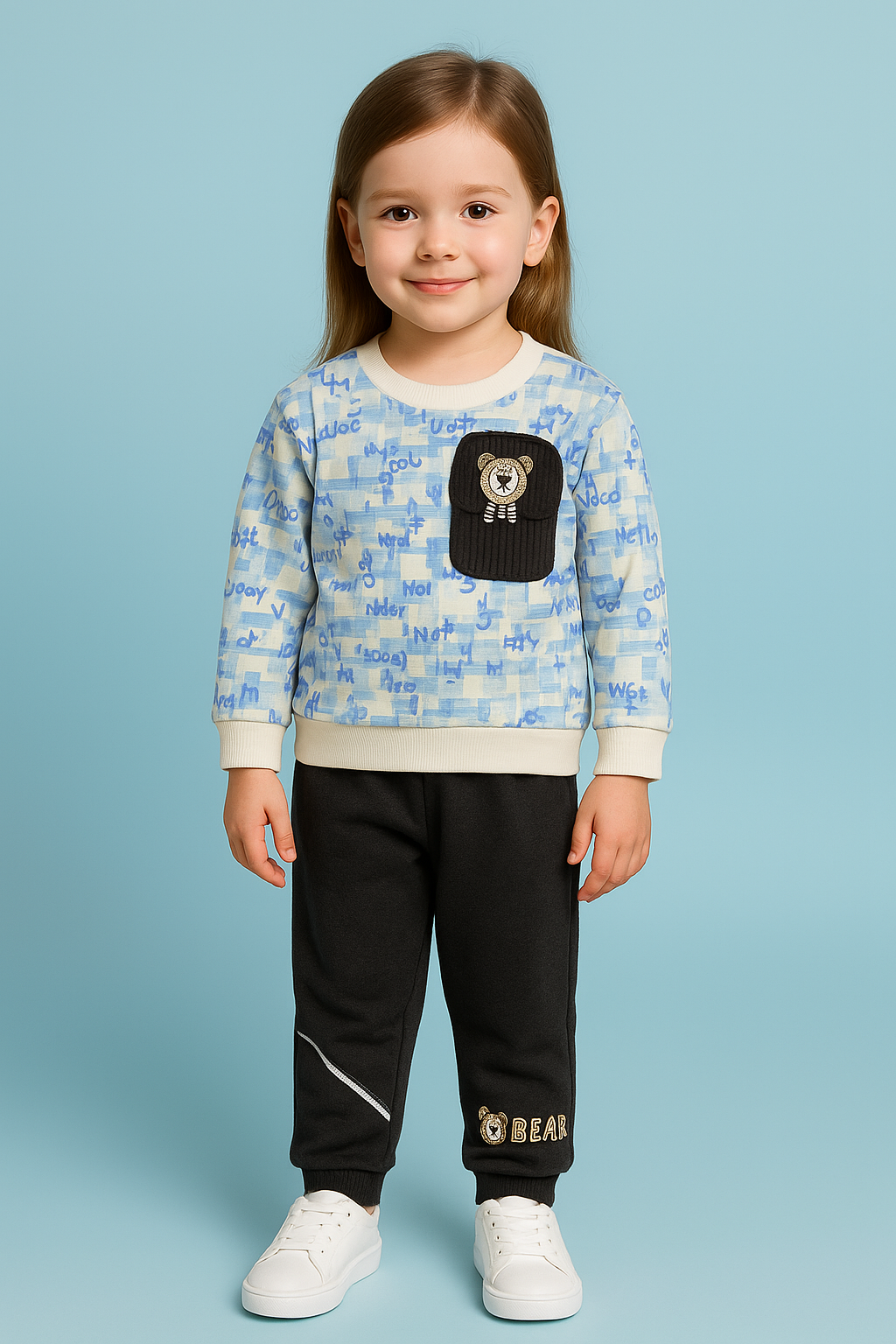 Kids Sweatshirt Set – Blue Print Top with Utility Pocket