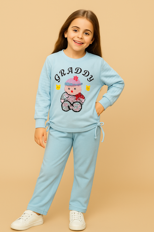 Girls Sky Blue Teddy Graphic Sweatshirt “GRADDY”