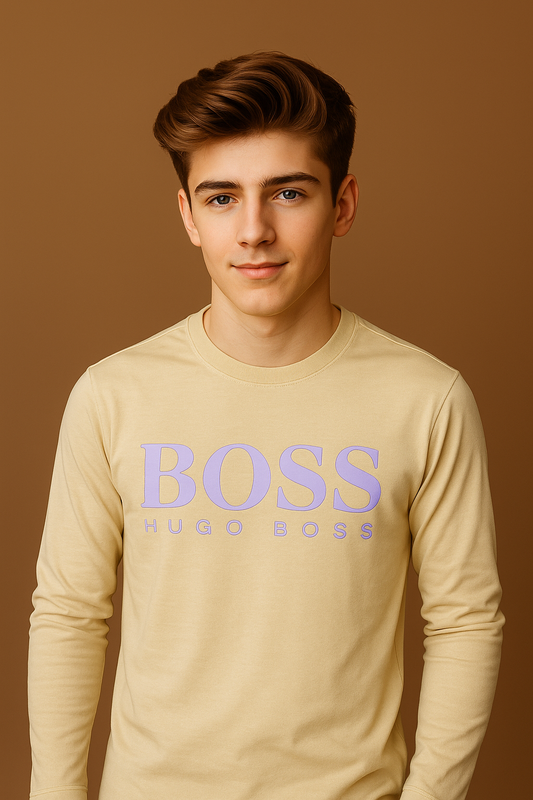 Kids Winter Long-Sleeve Tee — Cream “BOSS” Print