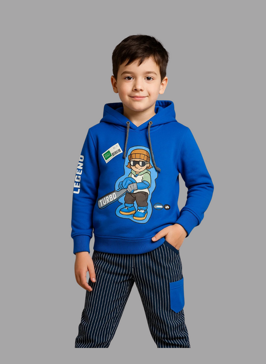 Kids Winter Hoodie – Electric Blue Gamer Graphic 2PC