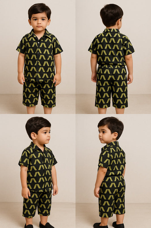 2-Piece Shirt & Shorts Set – Black & Lime Green Style for Active Kids