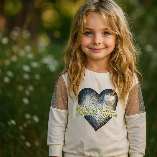 Beautiful Girls 2 Pcs Winter Set| Soft & Comfortable Pearl-Sleeve Sweatshirt