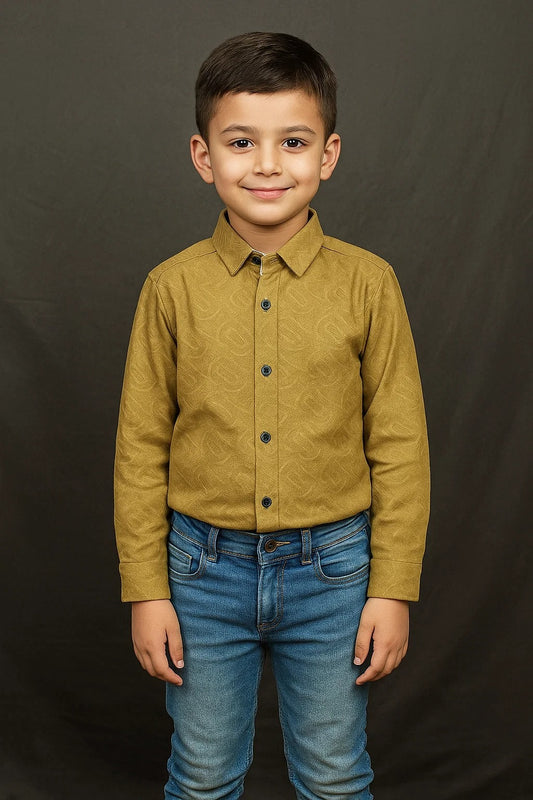 Kids Winter Shirt – Caramel Embossed Button-Down | Warm & Smart