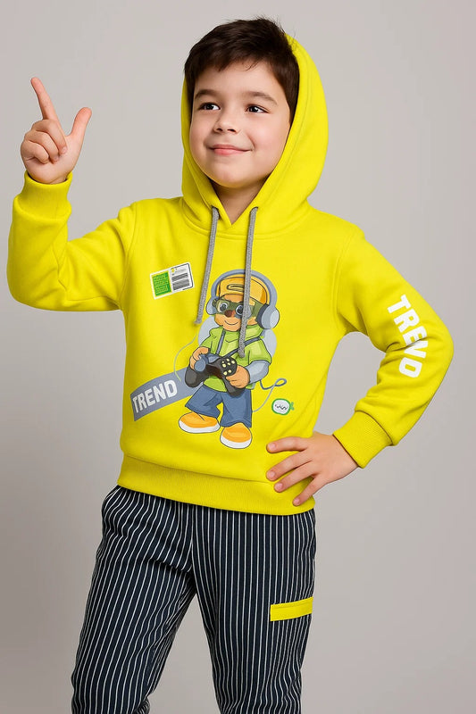 Kids Winter Hoodie – Neon Yellow Gamer Graphic 2PC