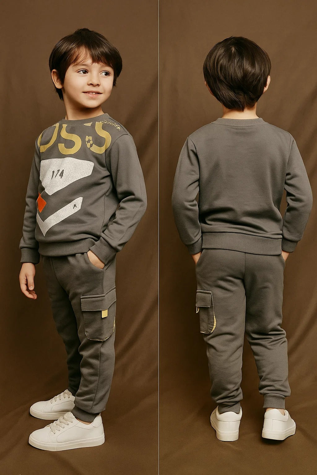 Kids Winter Sweatshirt – Charcoal Graphic Crew 2Pc