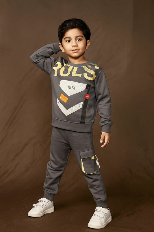 Kids Winter Sweatshirt – Charcoal Graphic Crew 2Pc