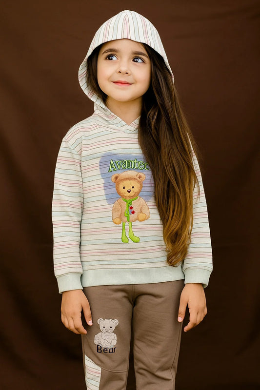 Kids Winter Hoodie – Striped Teddy Hoodie (Light Blue Multi)
