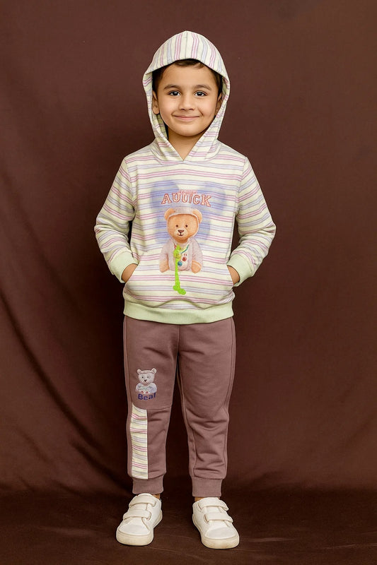 Kids Winter Hoodie – Striped Teddy Hoodie (Light Pista Multi)