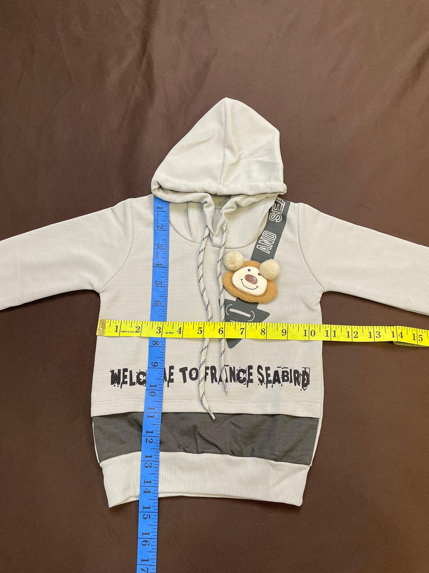 Kids Winter Hoodie – Grey Teddy Patch Sweatshirt 2Pc
