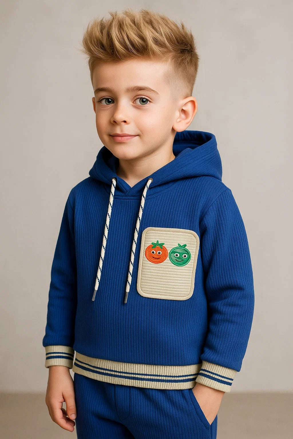 Kids Winter Hoodie – Royal Blue Patch-Pocket Sweatshirt 2Pc