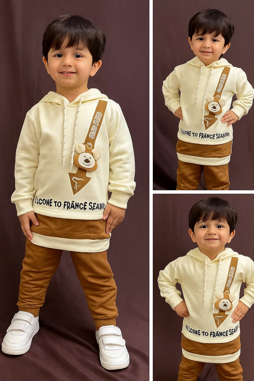 Kids Winter Hoodie – Cream Teddy Strap Patch 2Pc