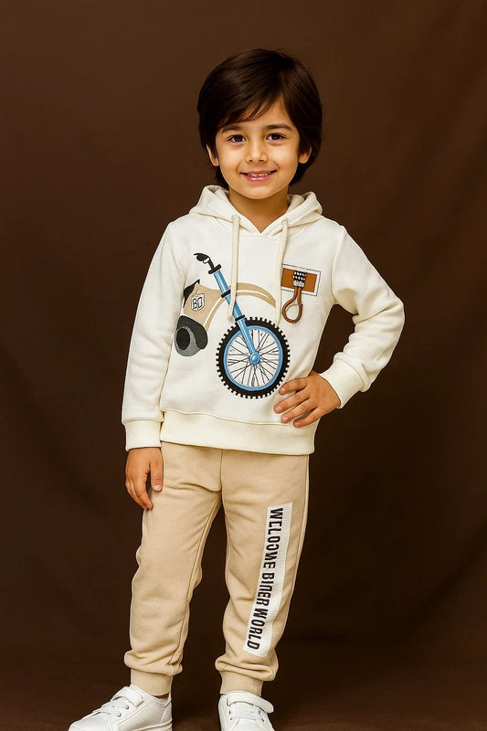 Kids Winter Hoodie – White Graphic Sweatshirt with Hood