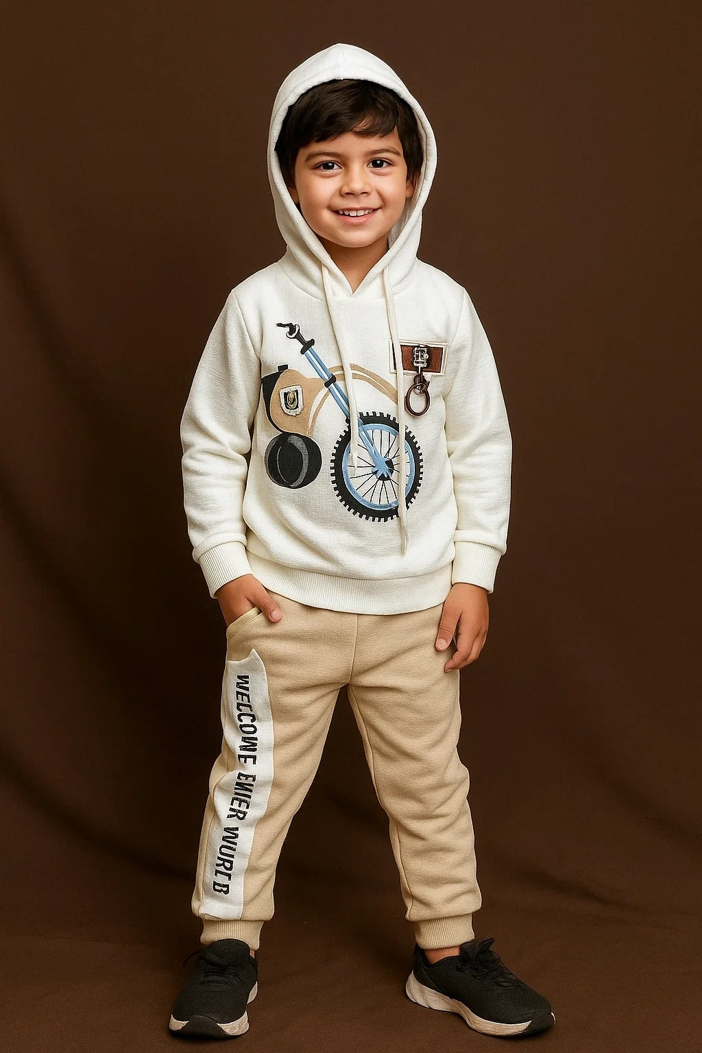 Kids Winter Hoodie – White Graphic Sweatshirt with Hood