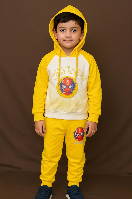 Kids Winter Hoodie – Yellow Spider Hero Graphic Sweatshirt