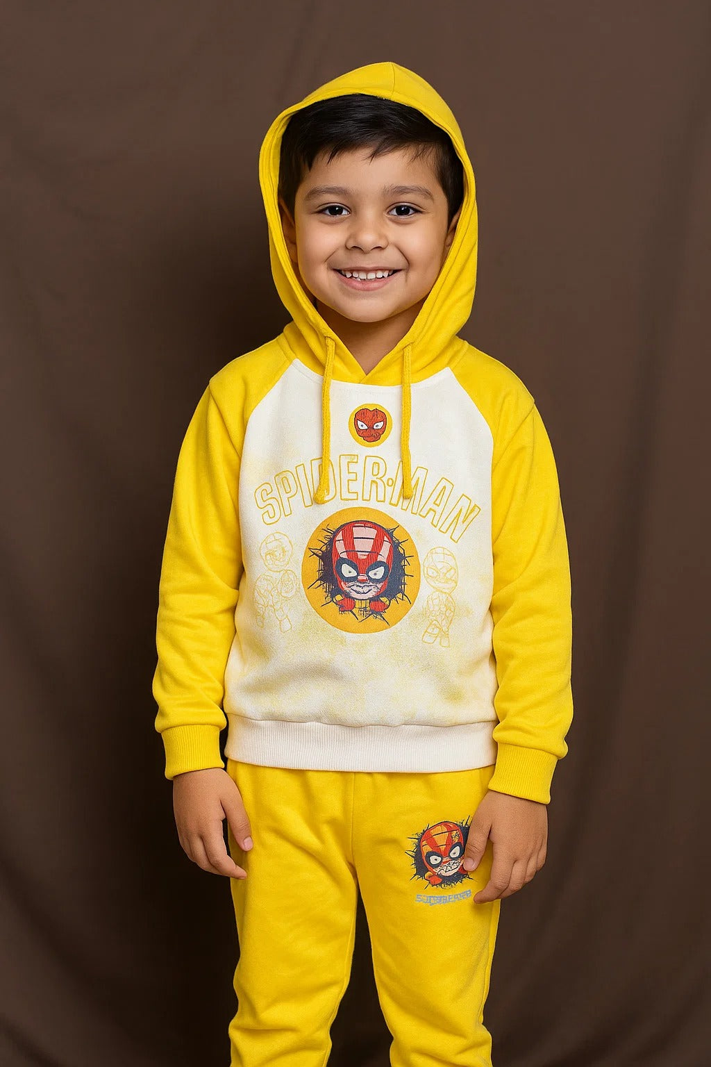 Kids Winter Hoodie – Yellow Spider Hero Graphic Sweatshirt