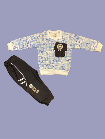 Kids Sweatshirt Set – Blue Print Top with Utility Pocket