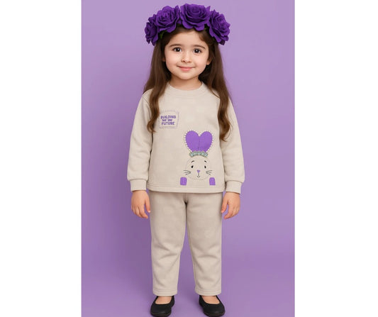 Girls Beige Bunny Hoodie Set – Winter Collection