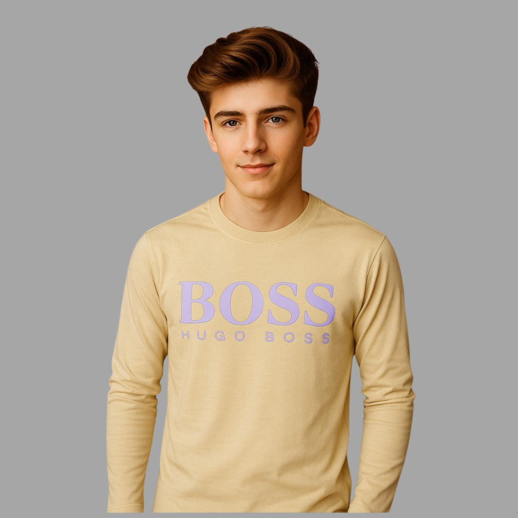 Kids Winter Long-Sleeve Tee — Cream “BOSS” Print