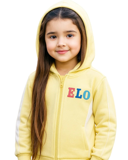 Girls Zip-Up Hoodie – Lemon Yellow Colorblock Jacket