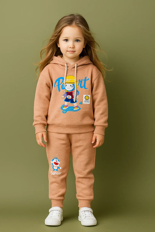 Kids Waffle Hoodie Set – Peach | 2 Pcs for Boys & Girls