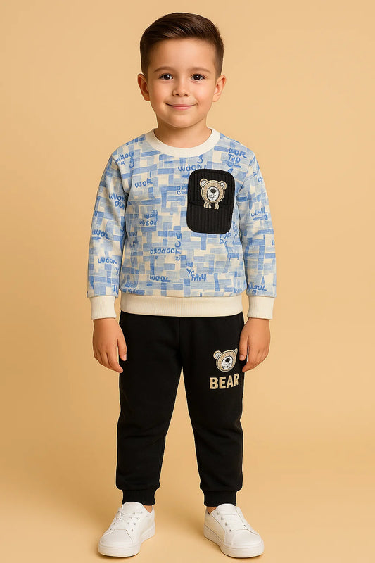 Kids Sweatshirt Set – Blue Print Top with Utility Pocket