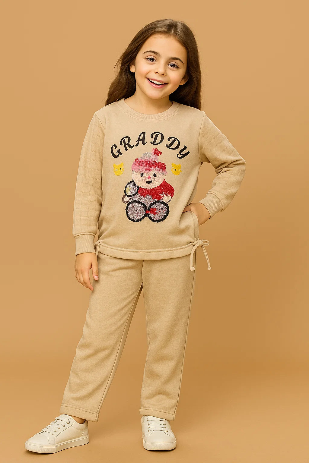 Girls Cream “GLADDY” Teddy Longline Sweatshirt