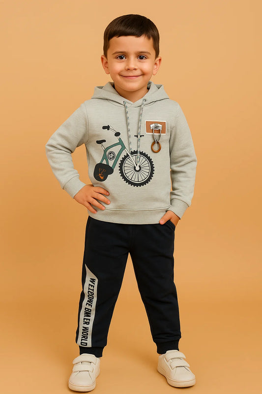 Kids Winter Hoodie – Grey Graphic Sweatshirt with Hood