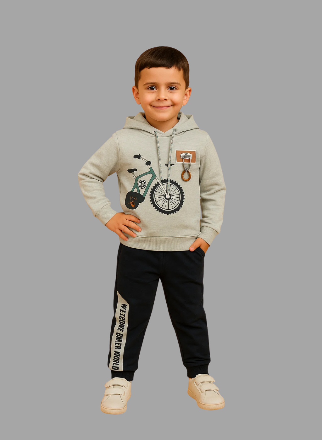 Kids Winter Hoodie – Grey Graphic Sweatshirt with Hood