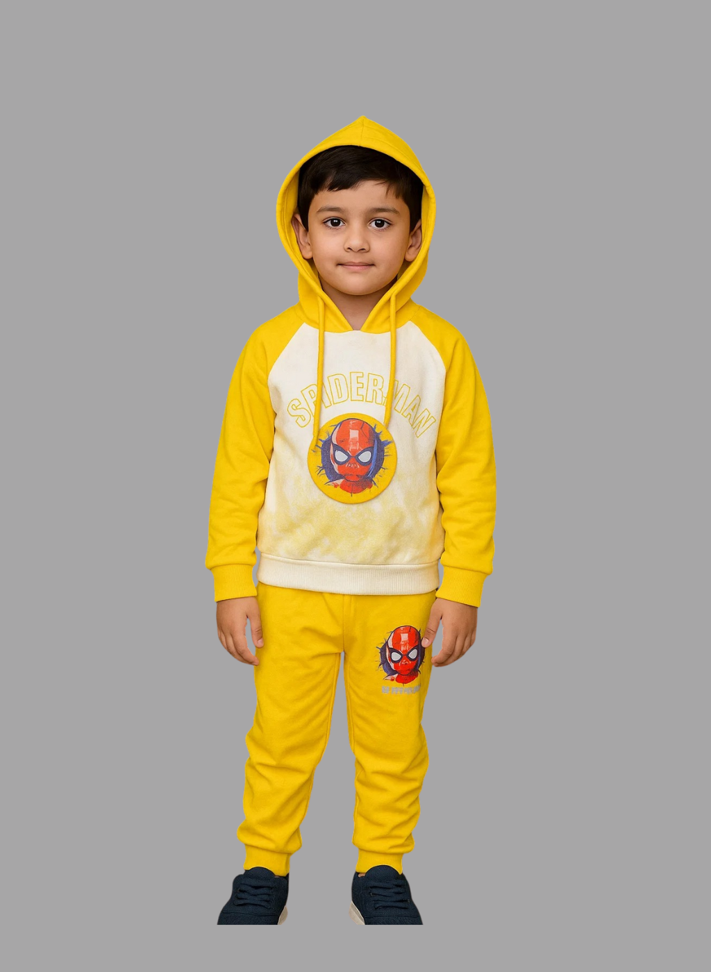 Kids Winter Hoodie – Yellow Spider Hero Graphic Sweatshirt
