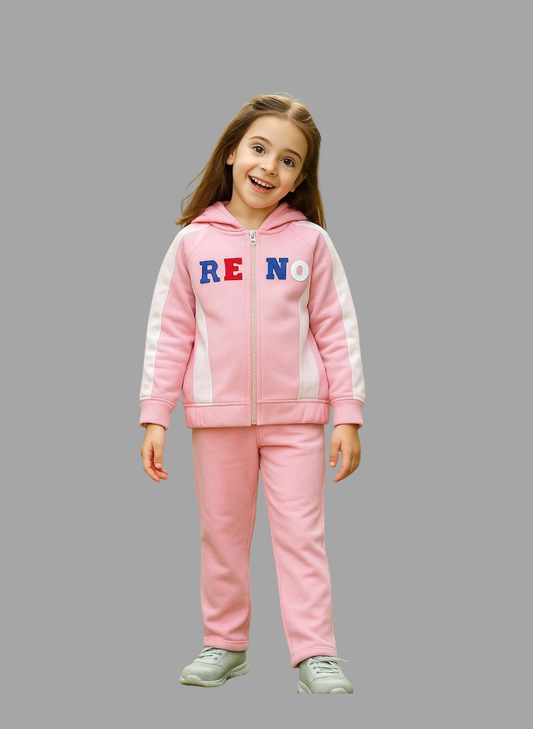 Girls Zip-Up Hoodie – Soft Pink Colorblock Jacket 2PC