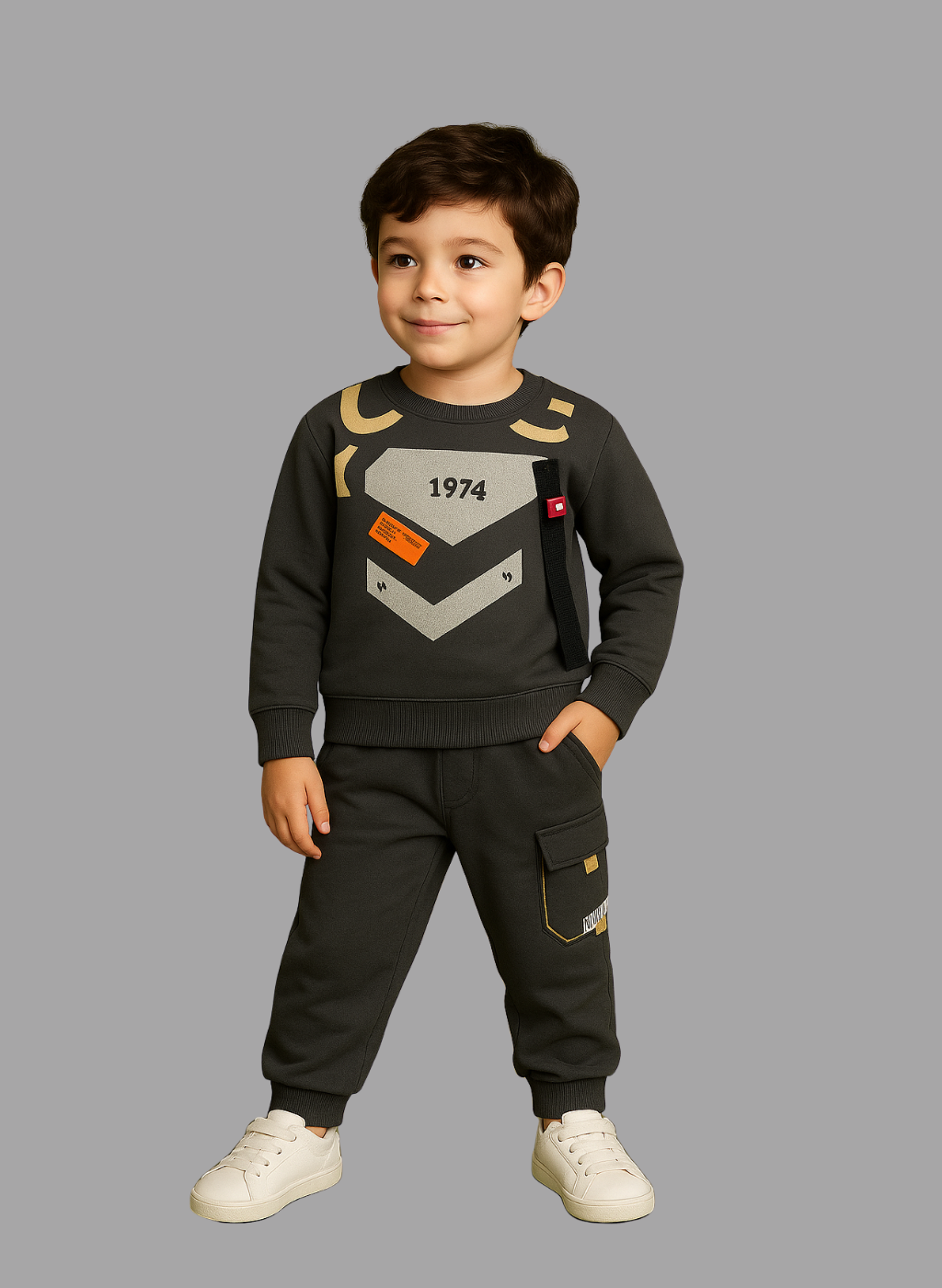 Kids Winter Sweatshirt – Charcoal Graphic Crew 2Pc