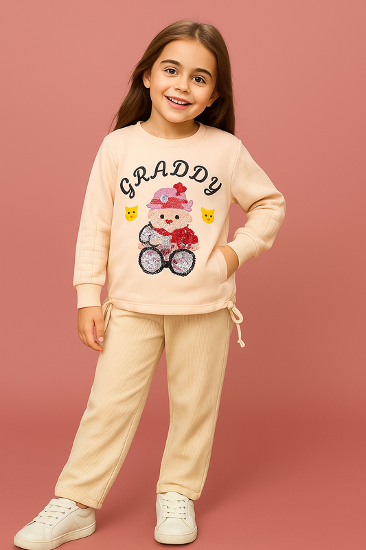 Girls Peach Teddy Graphic Sweatshirt “GRADDY” Shirt
