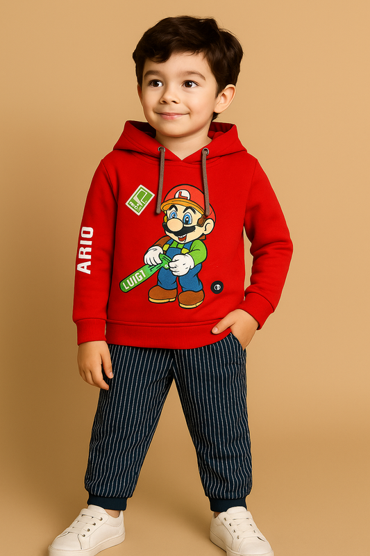 Kids Winter Hoodie – Red Gamer Graphic Sweatshirt 2PC