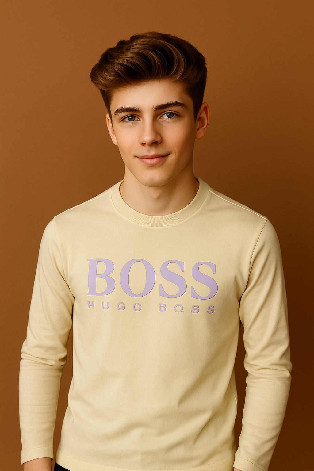 Kids Winter Long-Sleeve Tee — Cream “BOSS” Print