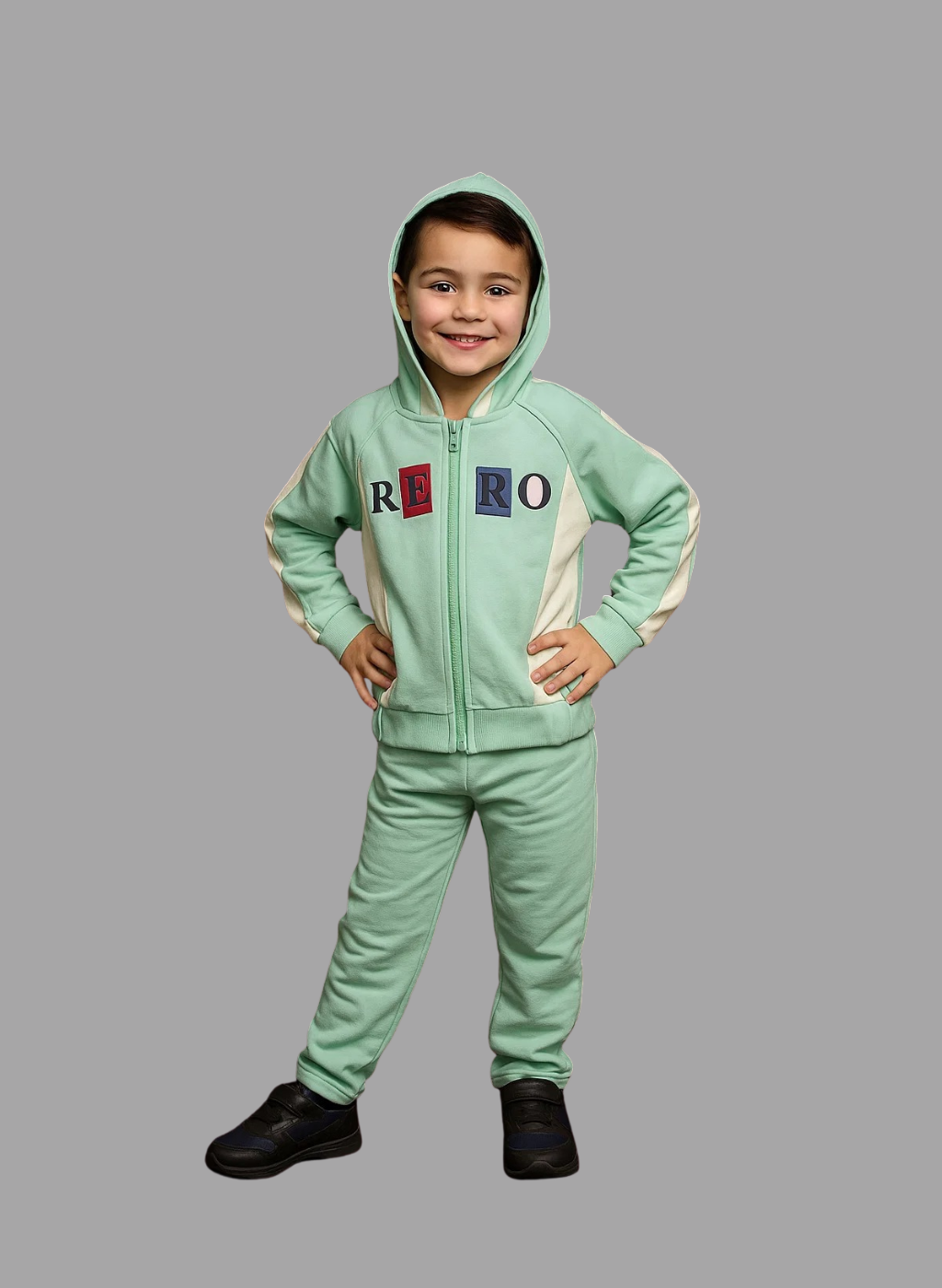 Girls Zip-Up Hoodie – Mint Green Colorblock Jacket 2PC