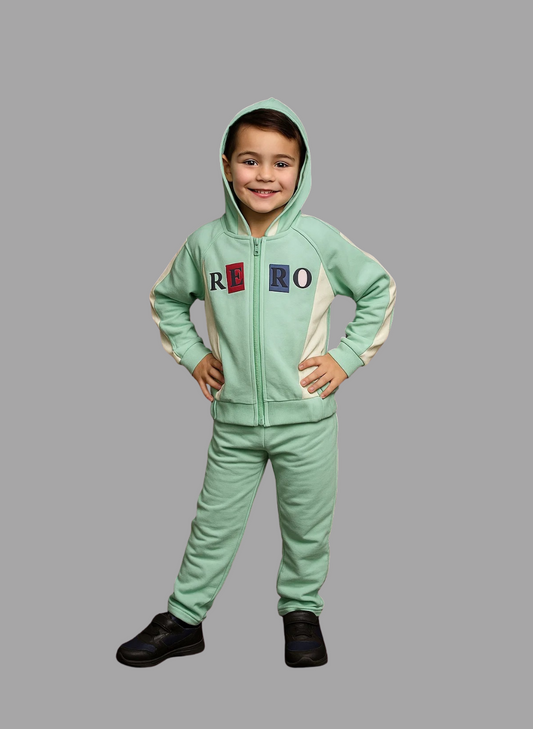 Girls Zip-Up Hoodie – Mint Green Colorblock Jacket 2PC