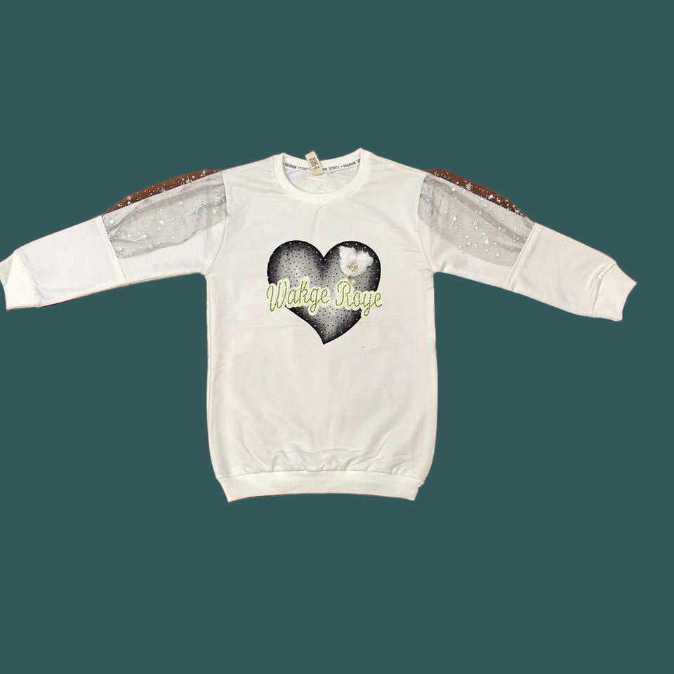 Beautiful Girls 2 Pcs Winter Set| Soft & Comfortable Pearl-Sleeve Sweatshirt