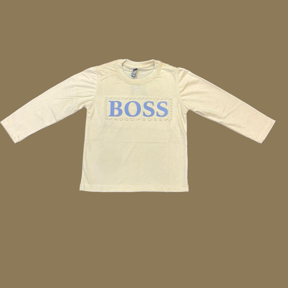 Kids Winter Long-Sleeve Tee — Cream “BOSS” Print
