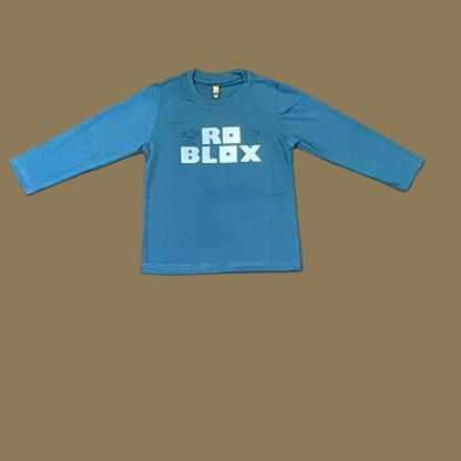Kids Winter Long-Sleeve Tee – Teal “ROBLOX” Print  | Soft, Warm & Colorfast