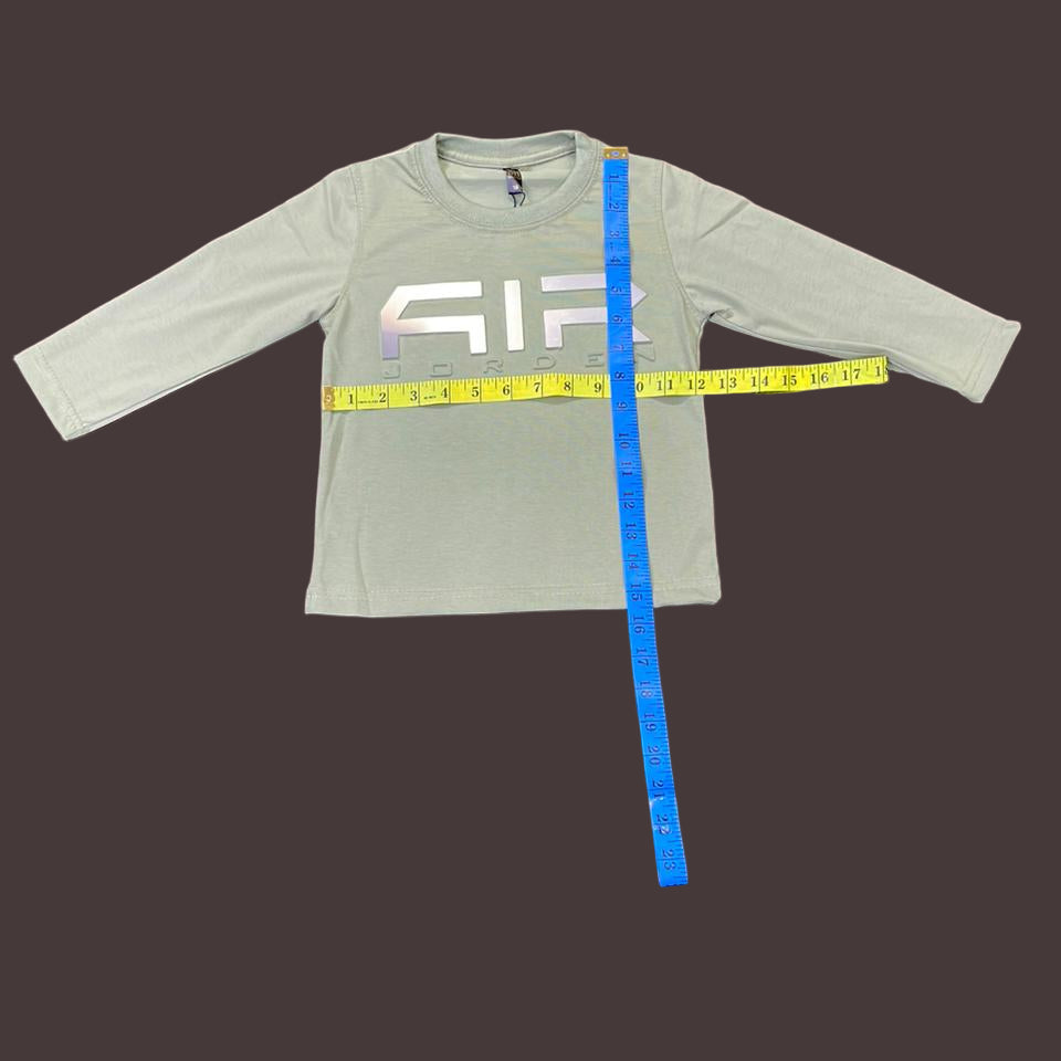 Kids Winter Long-Sleeve Tee – Sage Green “AIR” Print  | Warm & Comfy