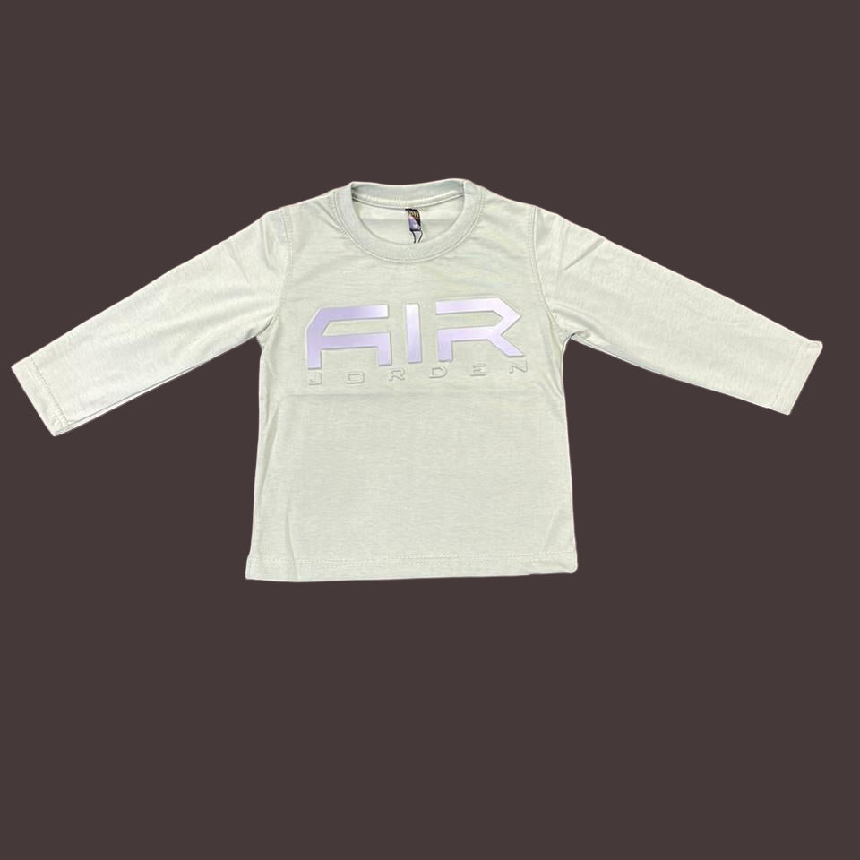 Kids Winter Long-Sleeve Tee – Sage Green “AIR” Print  | Warm & Comfy