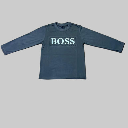 Kids Winter Long-Sleeve Tee – Black “Boss” Print  | Warm & Comfy