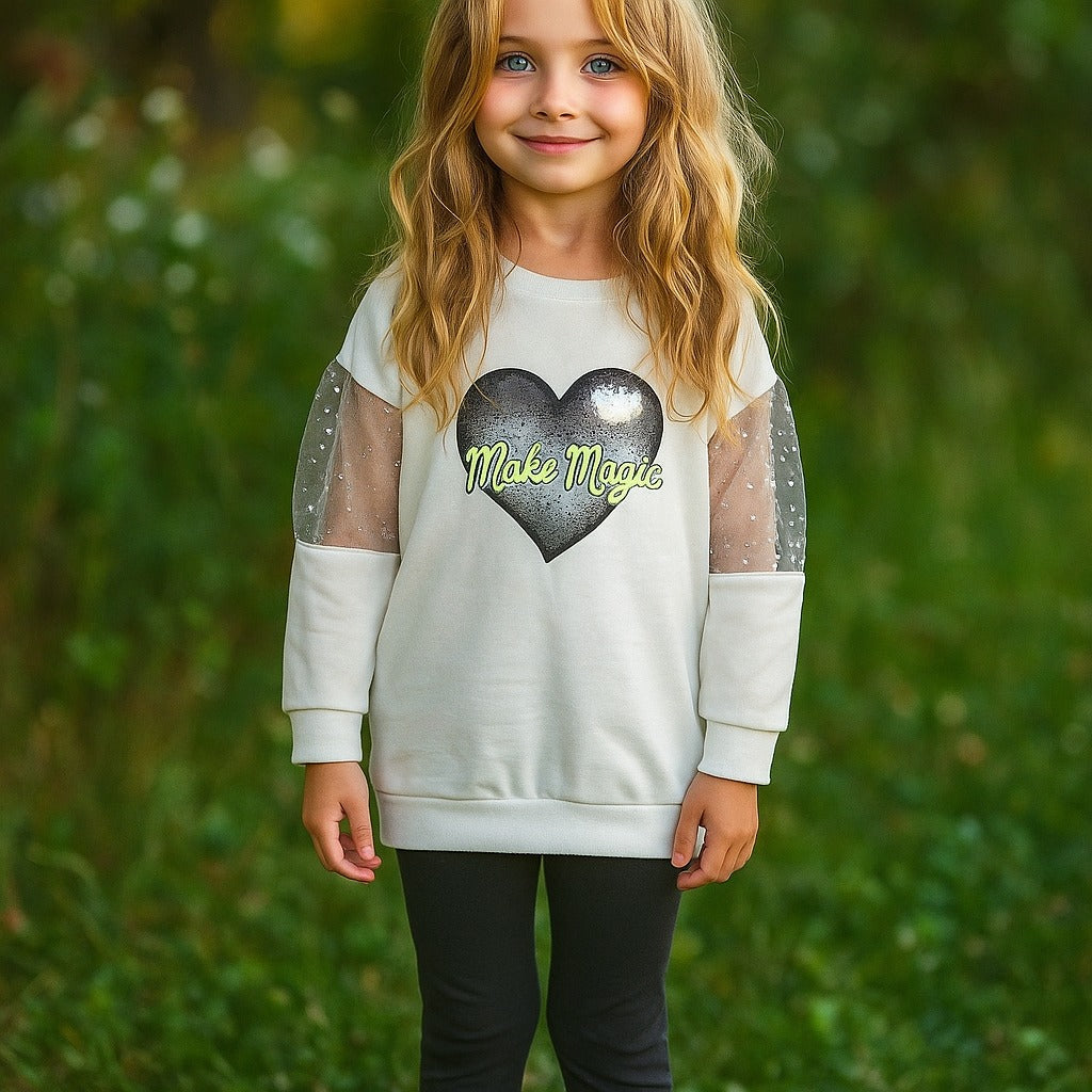 Beautiful Girls 2 Pcs Winter Set| Soft & Comfortable Pearl-Sleeve Sweatshirt