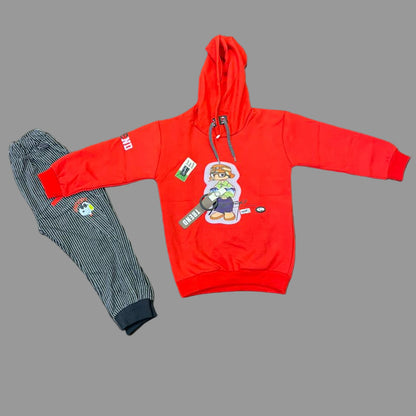 Kids Winter Hoodie – Red Gamer Graphic Sweatshirt 2PC