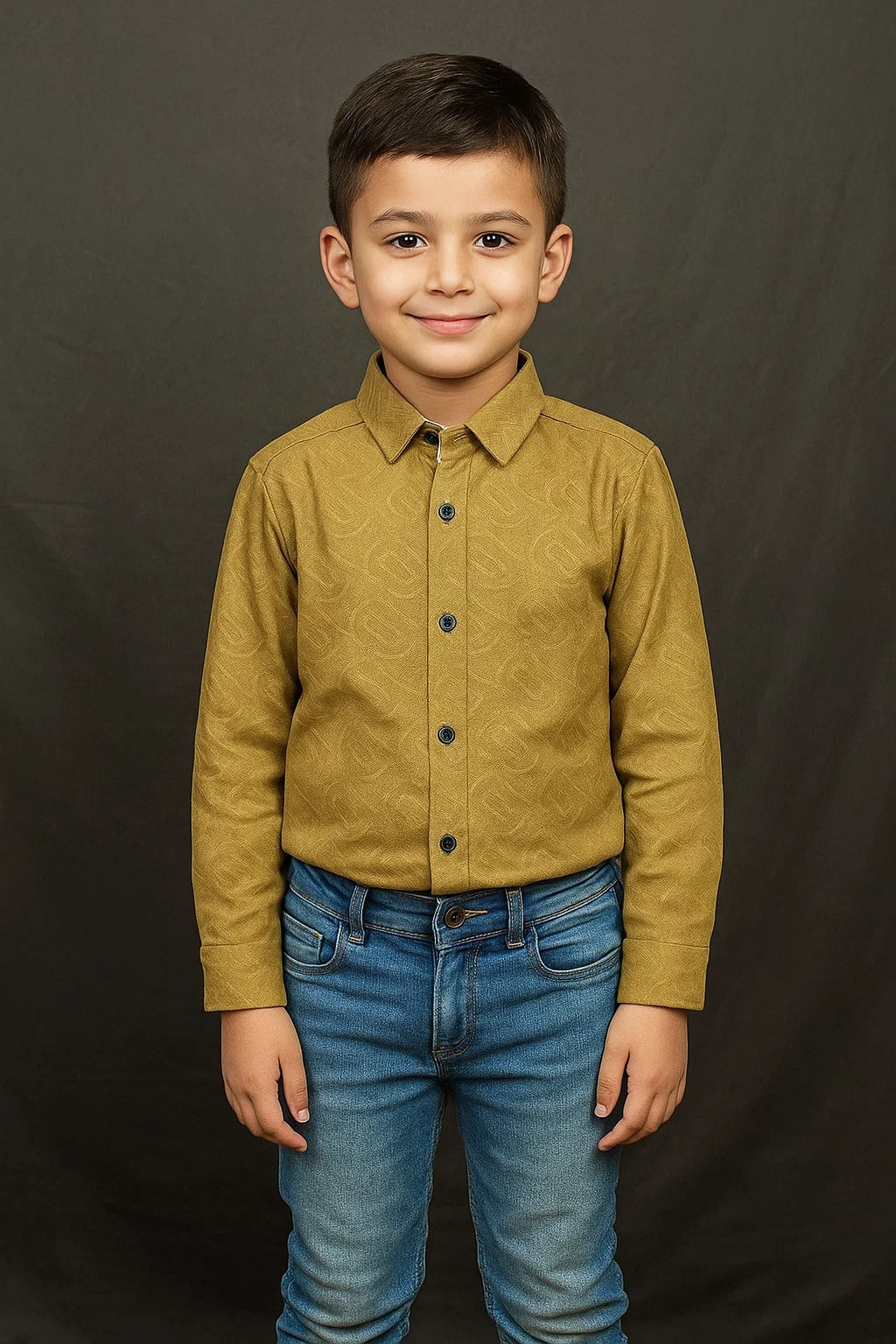 Kids Winter Shirt – Caramel Embossed Button-Down  | Warm & Smart