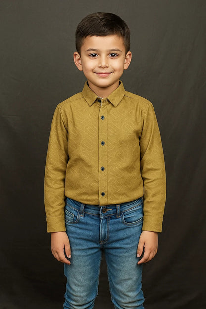 Kids Winter Shirt – Caramel Embossed Button-Down  | Warm & Smart
