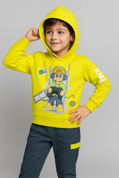 Kids Winter Hoodie – Neon Yellow Gamer Graphic 2PC