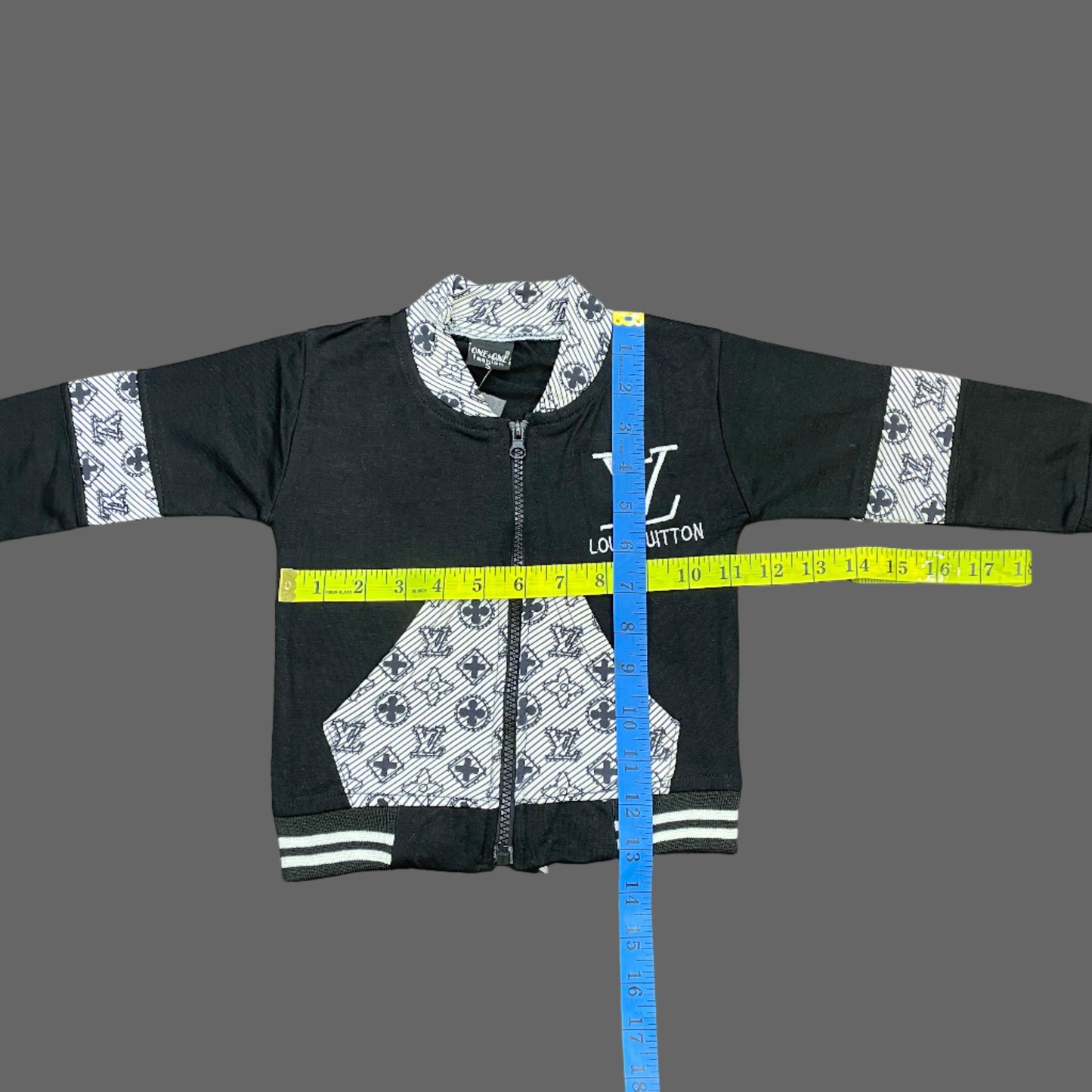 Kids Zip-Up Sweatshirt – Black Monogram-Style Jacket 3Pc